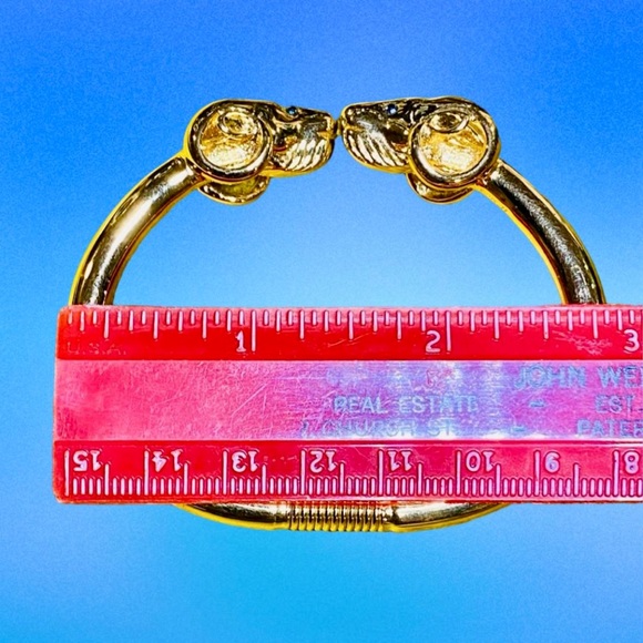 Vintage KJL 22kt Gold Plated Double Rams Head Bracelet w/ Blue Crystal Eyes - Picture 12 of 13
